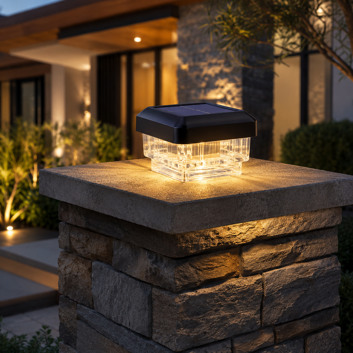 Solar LED Post Cap Light - IP65 Waterproof ABS and PVC Fence Post Light with 8 LEDs and Warm White Glow, Sized for 60x40 to 100x100mm Posts
