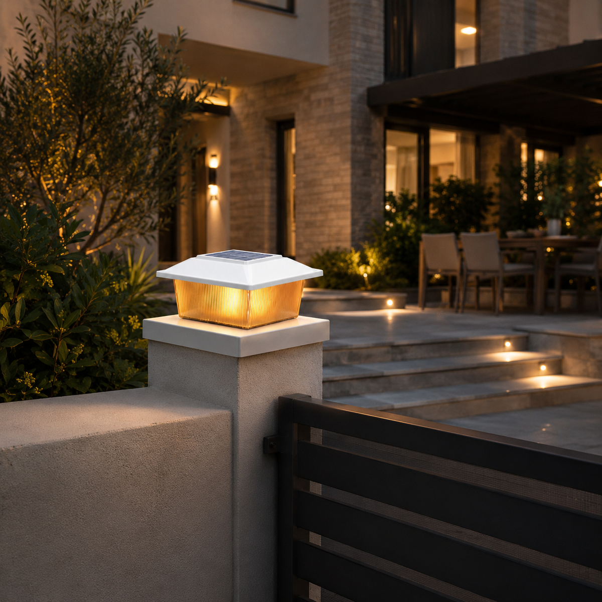 4 Pack Solar Post Cap Lights - IP65 Waterproof Fence Lights with Warm White and Flickering Flame Modes for 4x4 Wood or Vinyl Posts