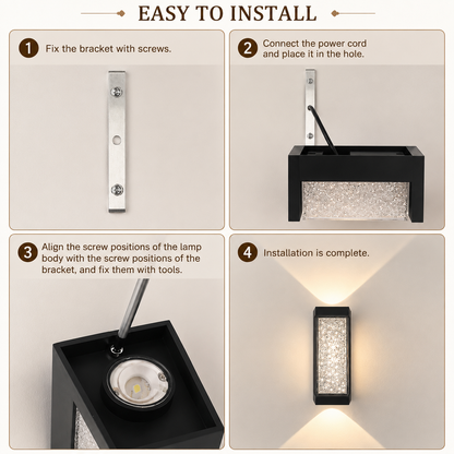 Modern Crystal Porch Light - 10W Aluminum Glass Wall Sconce for Courtyard & Front Door