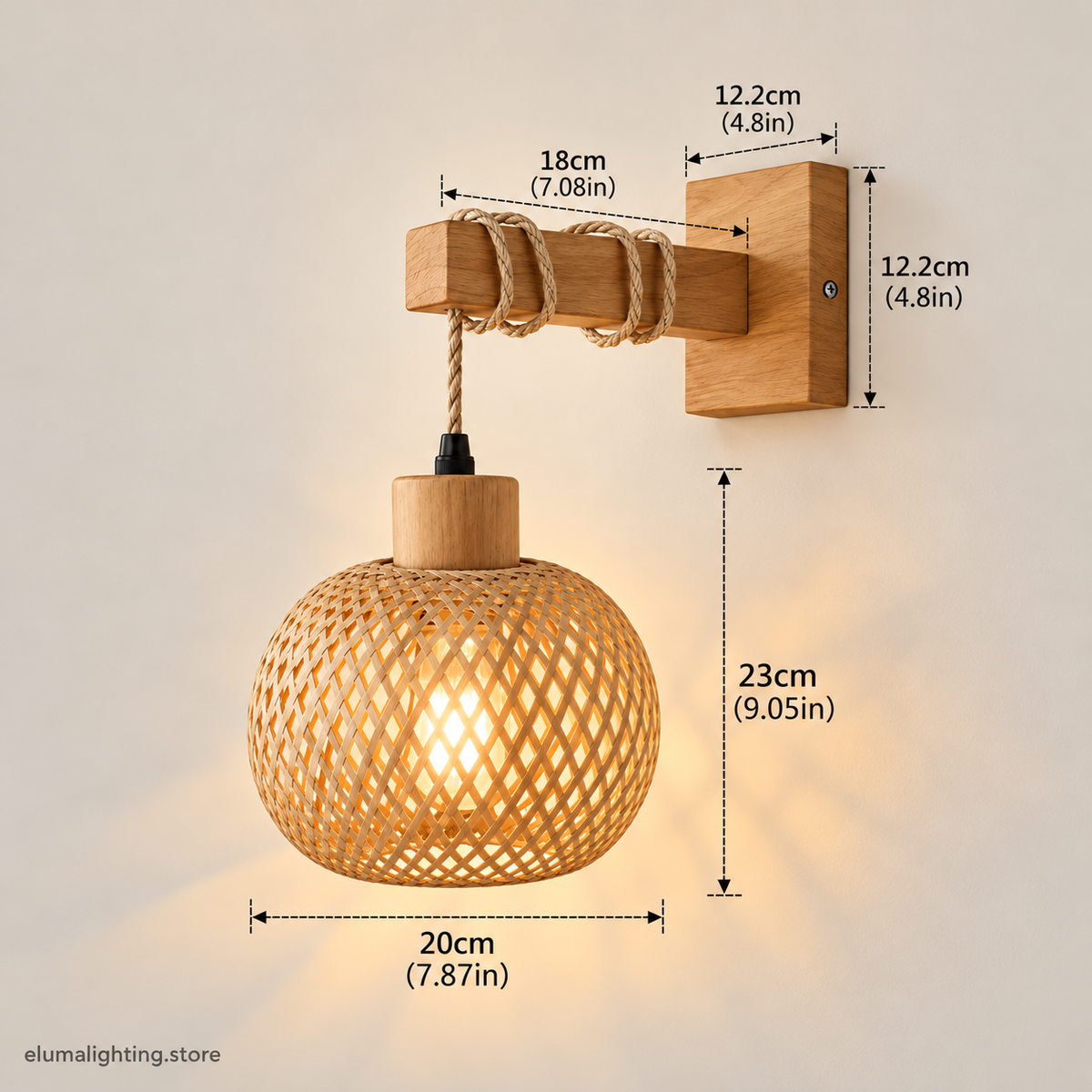 Japanese Bamboo Rattan Wall Lamp - Hand Woven E26 Sconce for Bedside & Dining Room