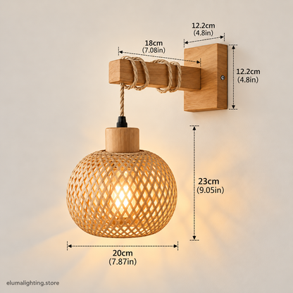 Japanese Bamboo Rattan Wall Lamp - Hand Woven E26 Sconce for Bedside & Dining Room