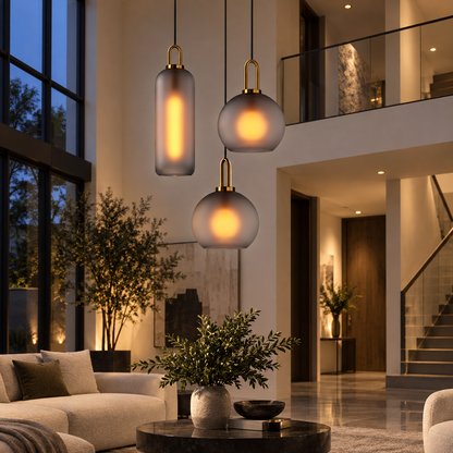 Smoked Glass Pendant Light - Industrial Globe Lamp