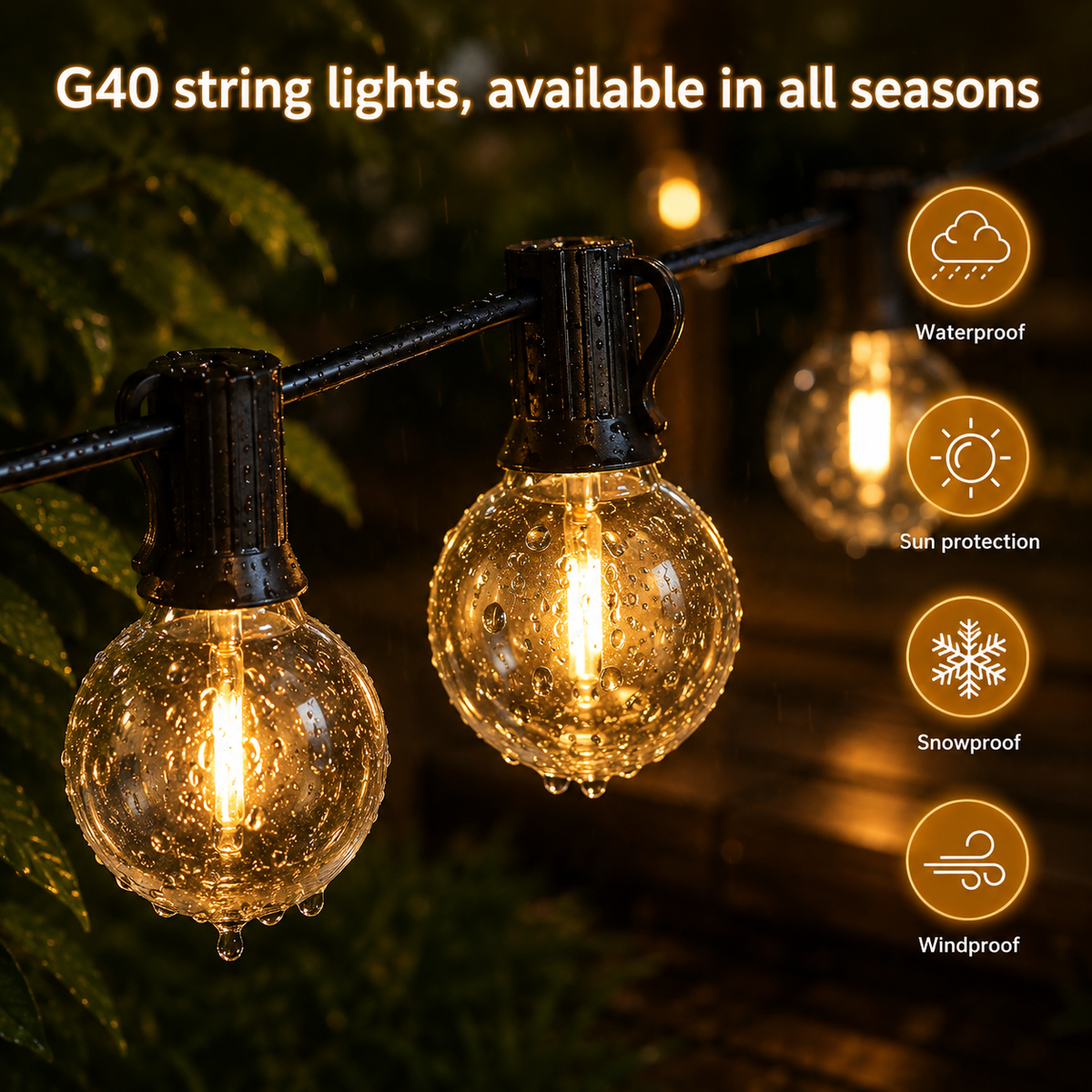 Solar Globe String Lights - Waterproof LED Bulb Lights for Patio, Backyard & Courtyard