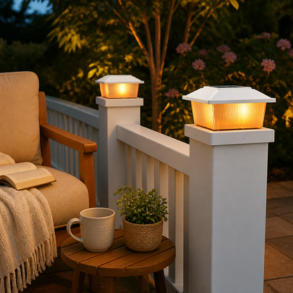 4 Pack Solar Post Cap Lights - IP65 Waterproof Fence Lights with Warm White and Flickering Flame Modes for 4x4 Wood or Vinyl Posts