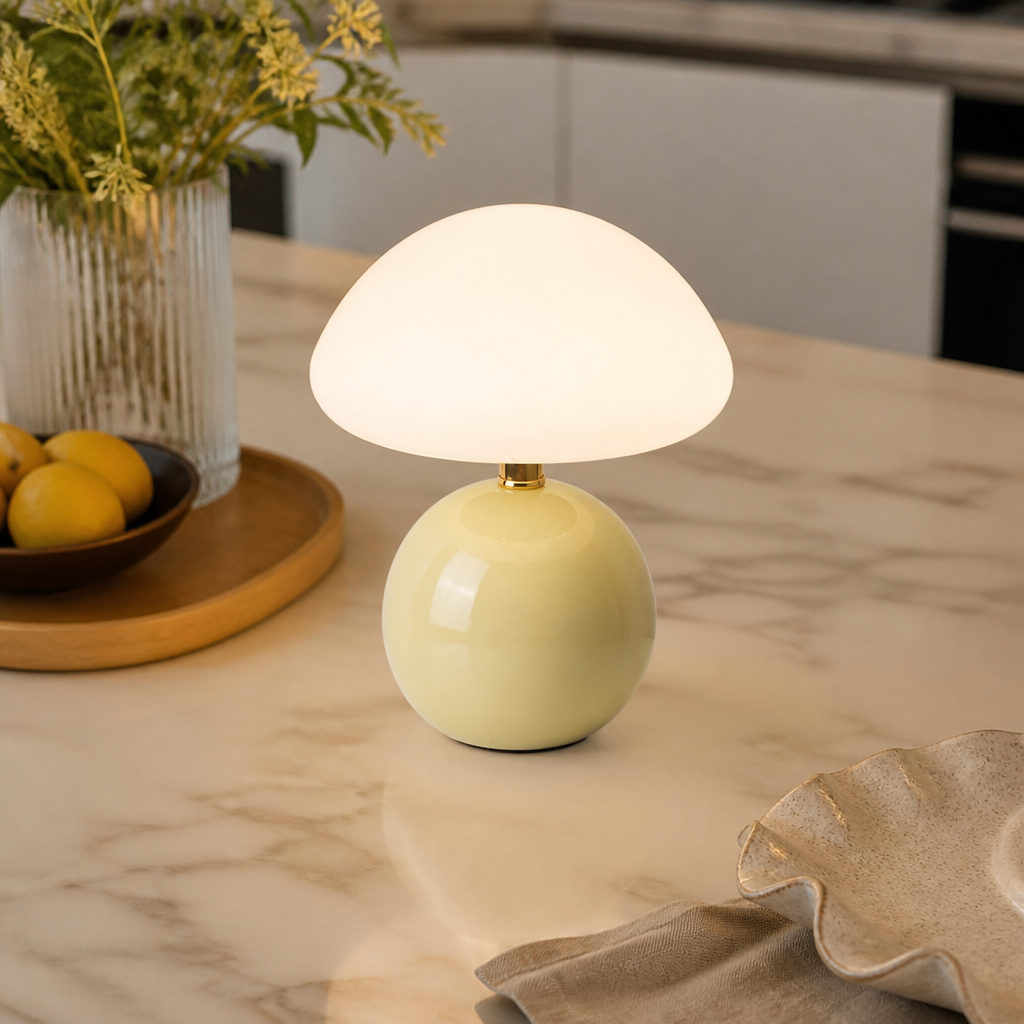 Ceramic Mushroom Table Lamp - Nordic Cream Glass Bedside Lamp with 6W G9 Bulb Included