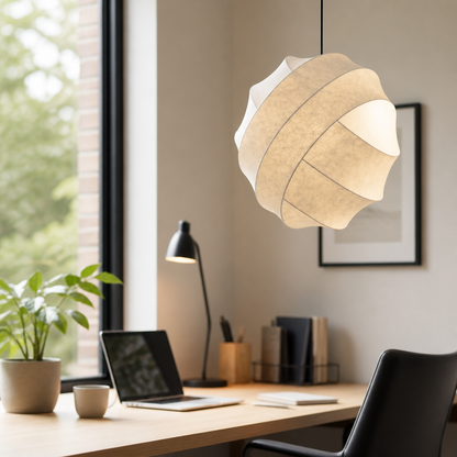 Japanese Wabi-Sabi Pendant Light - Silk Shade Hanging Lamp for Dining Table & Kitchen