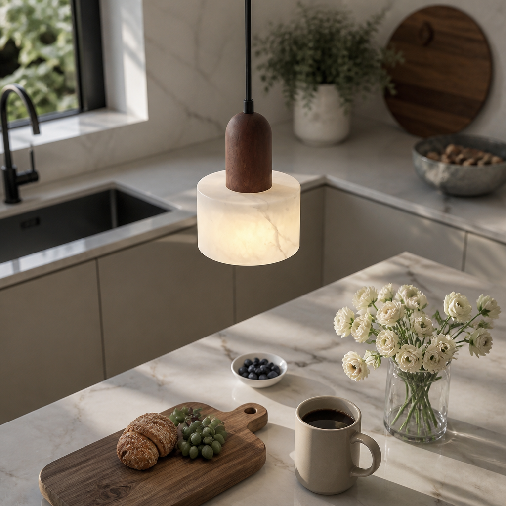 Luxury Wabi-Sabi Pendant Light - Marble, Jade & Stone Lamp for Dining & Kitchen Island