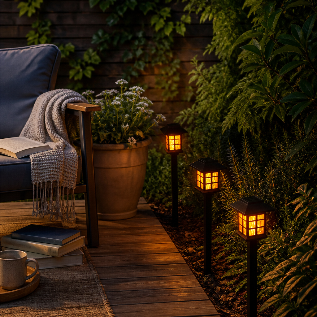 Solar Flame Torch Lights - 10 LED IP65 Garden Stake Lights, 2 or 4 Pack