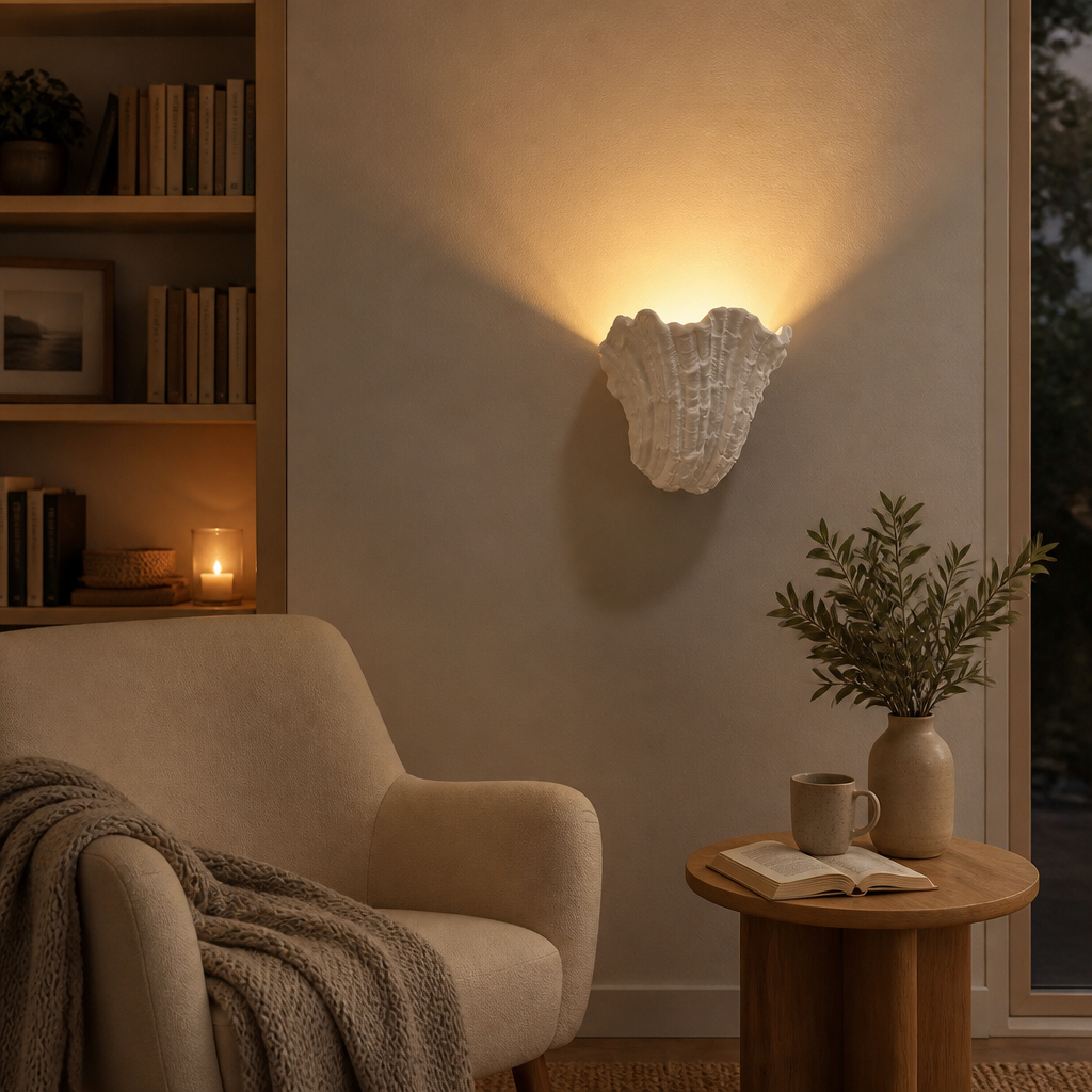 Wabi-Sabi Shell Wall Sconce - Vintage Gypsum LED Wall Light for Bedside & Staircase