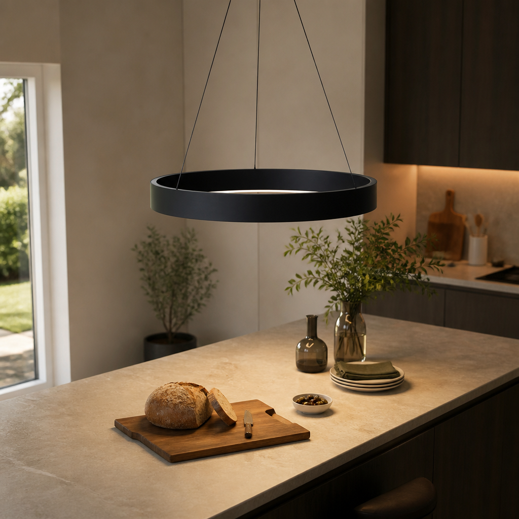 Circle Ring LED Pendant Light - Minimalist Black or White Hoop for Dining & Living Room
