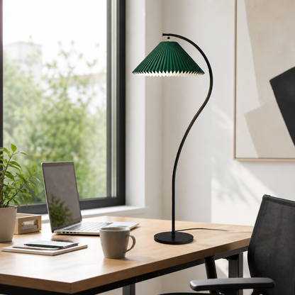 Pleated Modern Floor Lamp - Fabric Shade in Green, White, Flower or Feather Designs with Touch Control and Smooth Dimming