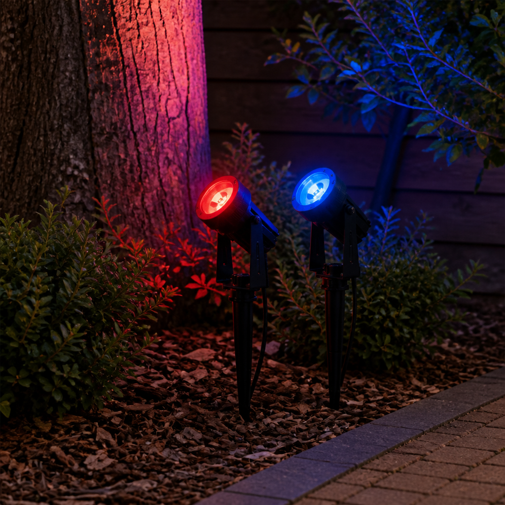 4 Pack Solar Ground Spotlights - Waterproof Stake LED Landscape Lights with Automatic Dusk to Dawn Operation for Gardens, Trees and Pathways