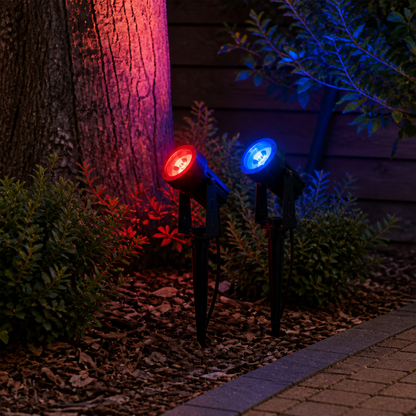 4 Pack Solar Ground Spotlights - Waterproof Stake LED Landscape Lights with Automatic Dusk to Dawn Operation for Gardens, Trees and Pathways