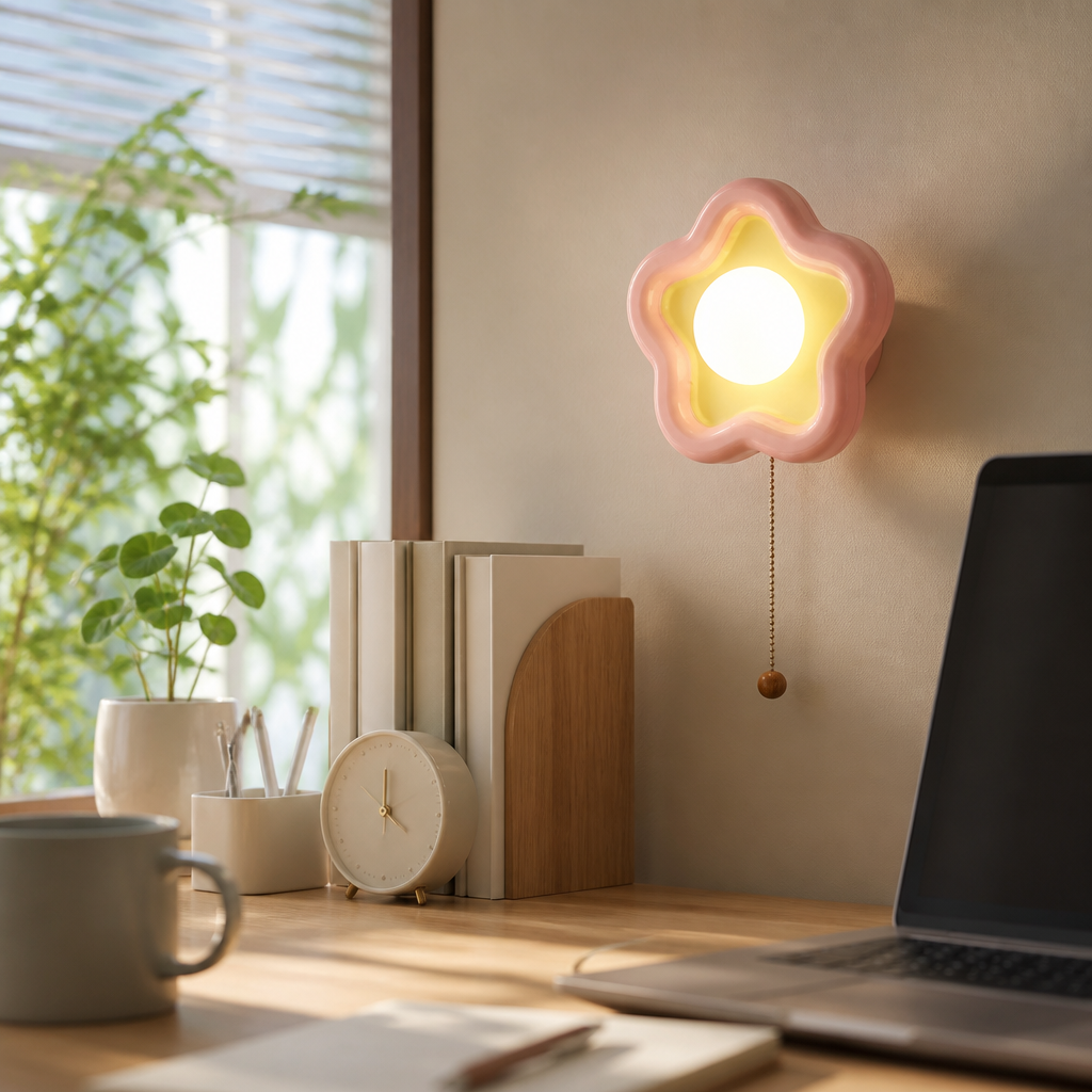 Petal Ceramic Wall Light - Blue or Pink LED Sconce for Hallway, Bedside & Stairway