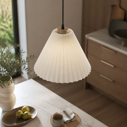 Origami Pleated Chandelier - Black Folded Pleat Ceiling Light with Warm Glare-Free Glow for Dining Table, Entryway and Living Room