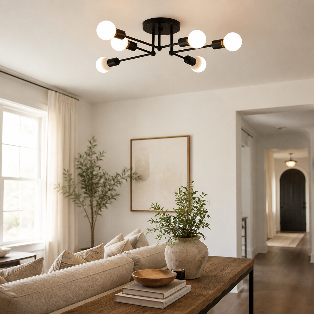 Spider Nordic Ceiling Light - Black or Gold Iron Flush Mount Lamp for Living & Dining Room