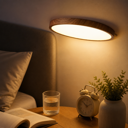 Ultra Thin Wood Grain LED Ceiling Light - Slim Dustproof Flush Panel for Bedroom & Hall