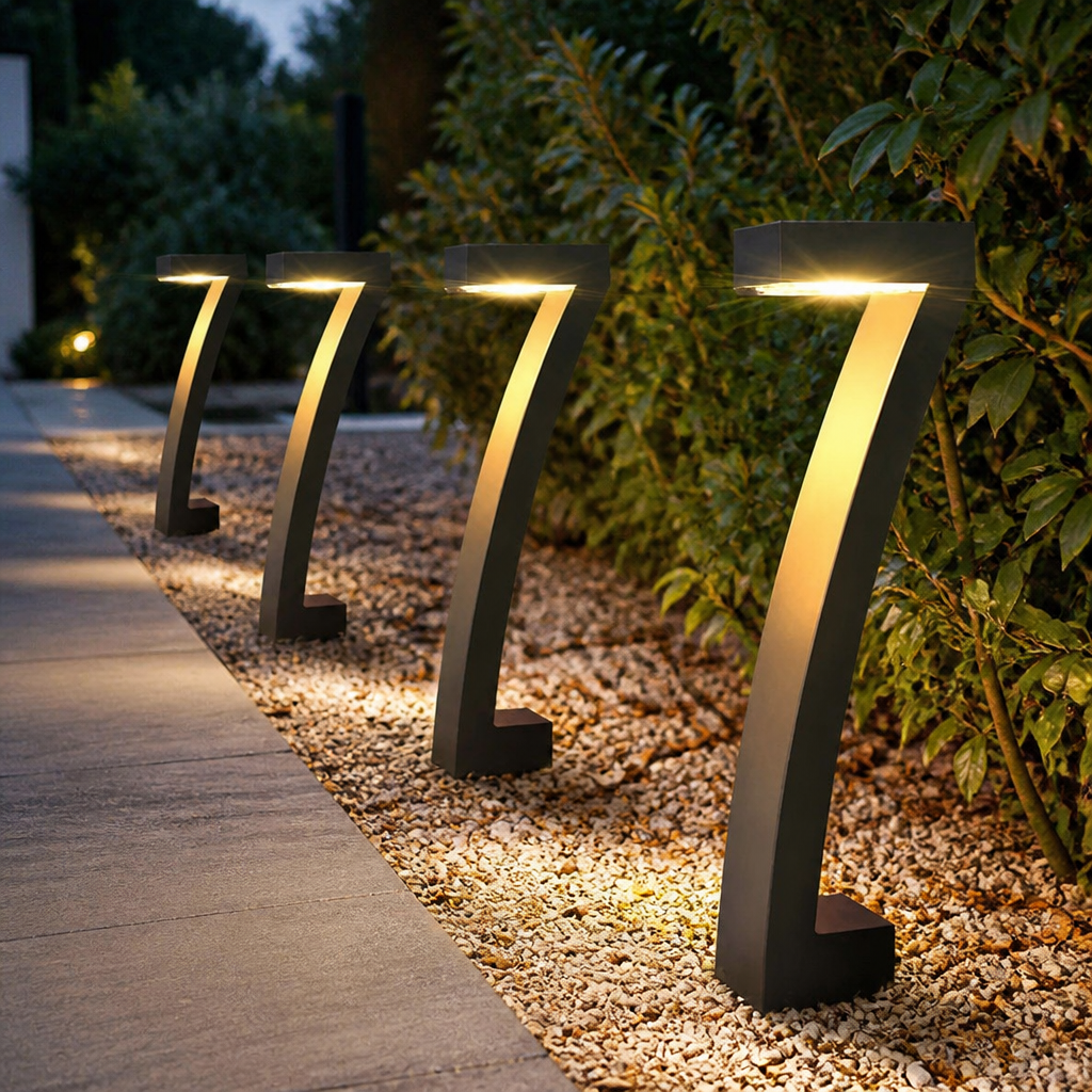 8 Pack Solar Garden Path Lights - IP65 Waterproof Black Stake Lights with 6 LED 2700K Warm White Glow and Automatic Dusk to Dawn Operation