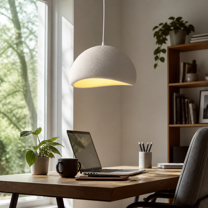 Nordic Wabi-Sabi Chandelier - Stone & Wood Pendant Light for Dining Room & Entryway