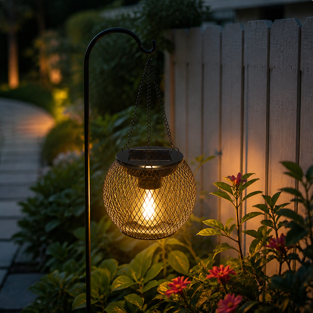 Retro Hanging Solar Lantern - IP65 Warm White Outdoor Garden Light