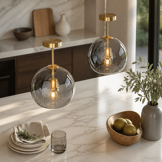 Cognac Glass Ceiling Light - Modern Amber Shade Flush Lamp for Dining Room & Hallway