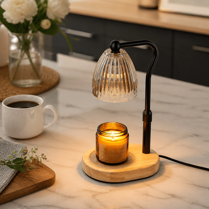 Dimmable Candle Warmer Lamp with Timer - Flameless Glass and Metal Wax Melting Light with Adjustable Height for Nightstand and Dresser