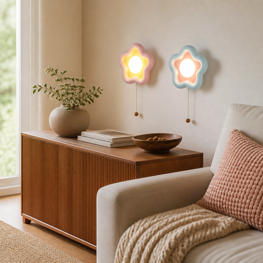 Petal Ceramic Wall Light - Blue or Pink LED Sconce for Hallway, Bedside & Stairway