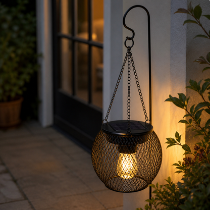 Retro Hanging Solar Lantern - IP65 Warm White Outdoor Garden Light
