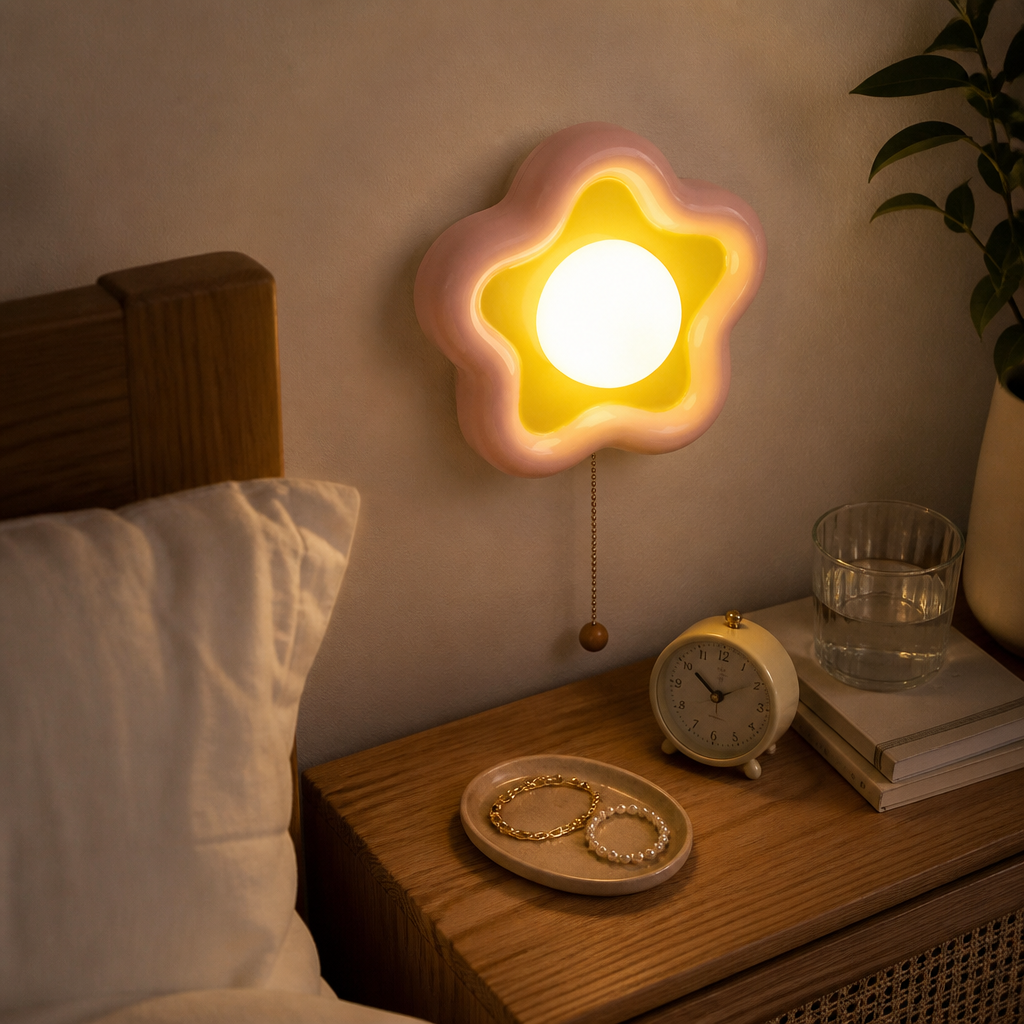 Petal Ceramic Wall Light - Blue or Pink LED Sconce for Hallway, Bedside & Stairway