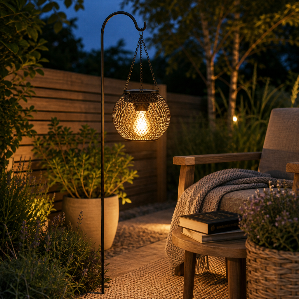 Retro Hanging Solar Lantern - IP65 Warm White Outdoor Garden Light