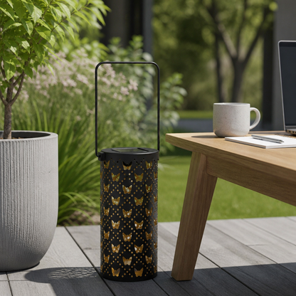 Butterfly Solar Lantern - Hollow Cut Iron Garden Light with Carry Handle, Warm LED Glow, 19.8cm Height and 10cm Base for Patios and Pathways