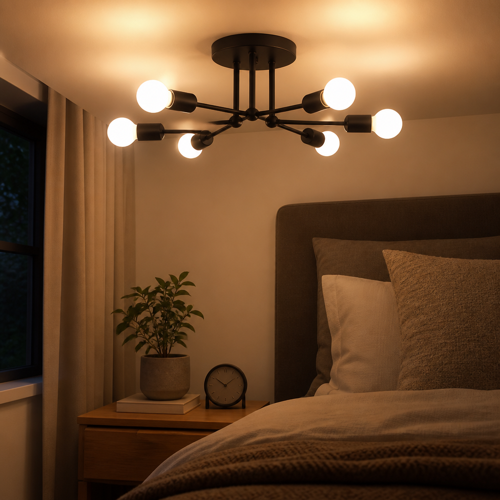 Spider Nordic Ceiling Light - Black or Gold Iron Flush Mount Lamp for Living & Dining Room