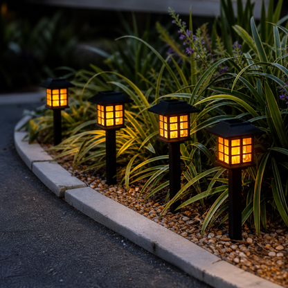 Solar Flame Torch Lights - 10 LED IP65 Garden Stake Lights, 2 or 4 Pack