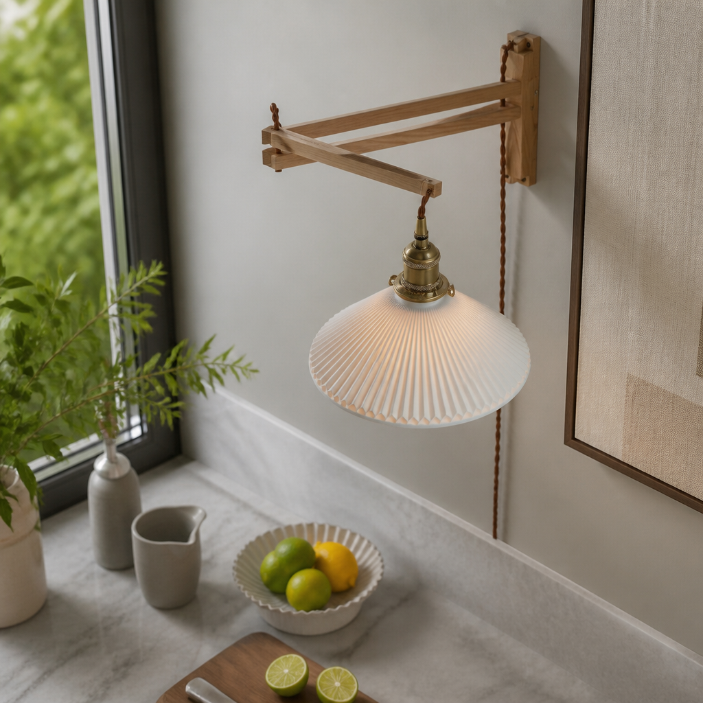 Japanese Vintage Wall Lamp - Wabi-Sabi Walnut Wood Sconce for Bedside & Hallway