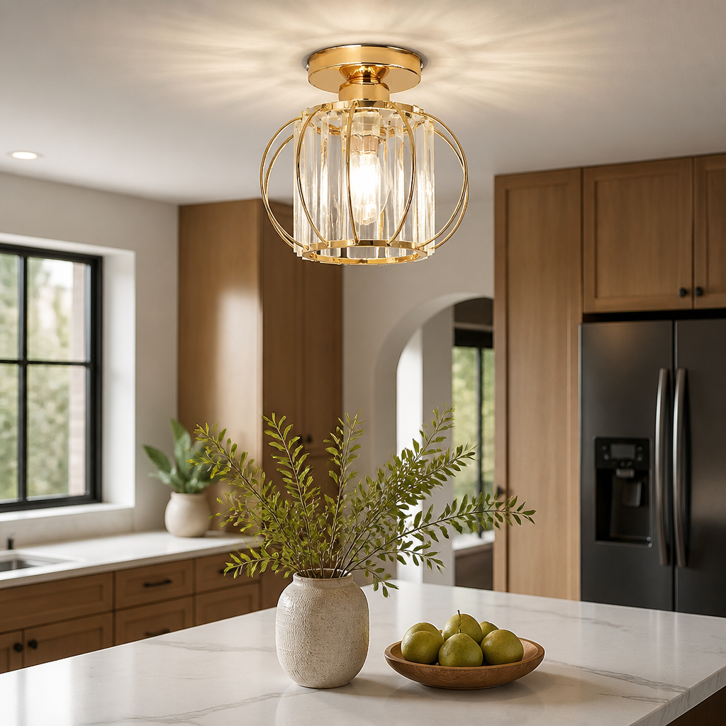 Mini Crystal Flush Mount Ceiling Light - Black or Gold E27 Lamp for Entryway & Hallway