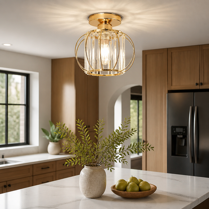 Mini Crystal Flush Mount Ceiling Light - Black or Gold E27 Lamp for Entryway & Hallway