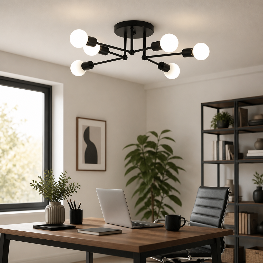 Spider Nordic Ceiling Light - Black or Gold Iron Flush Mount Lamp for Living & Dining Room