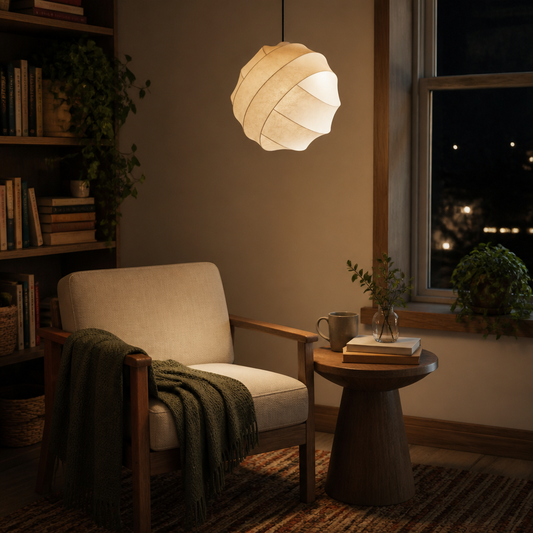 Japanese Wabi-Sabi Pendant Light - Silk Shade Hanging Lamp for Dining Table & Kitchen