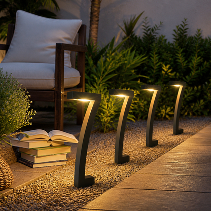 8 Pack Solar Garden Path Lights - IP65 Waterproof Black Stake Lights with 6 LED 2700K Warm White Glow and Automatic Dusk to Dawn Operation