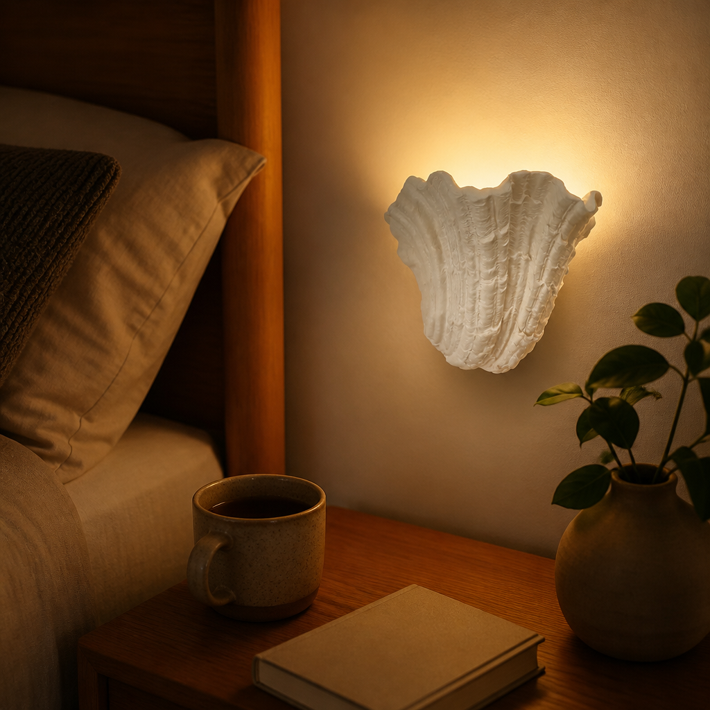 Wabi-Sabi Shell Wall Sconce - Vintage Gypsum LED Wall Light for Bedside & Staircase