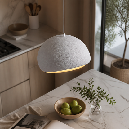 Nordic Wabi-Sabi Chandelier - Stone & Wood Pendant Light for Dining Room & Entryway