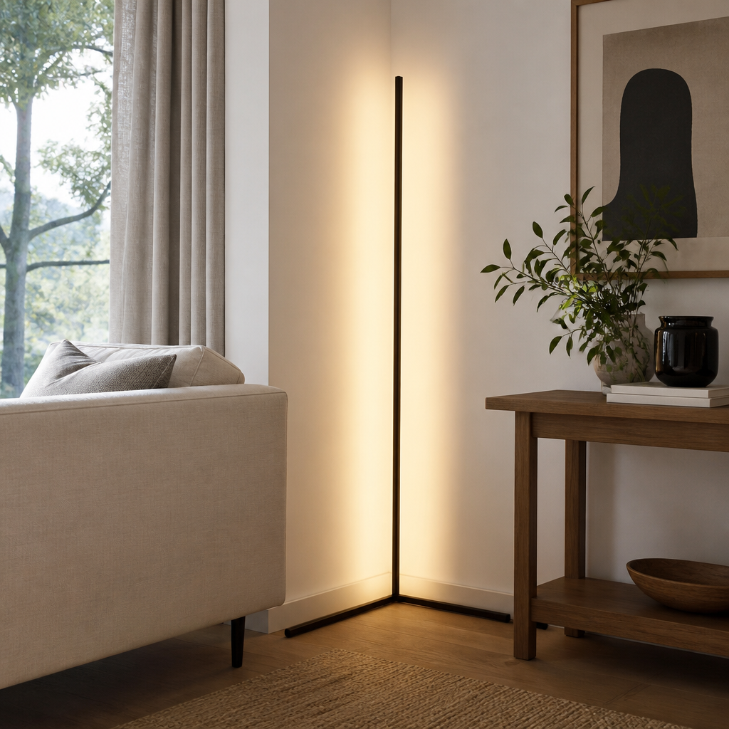 Music Sync RGB Floor Lamp - Black Color Changing LED Corner Light for Bedroom & Gaming