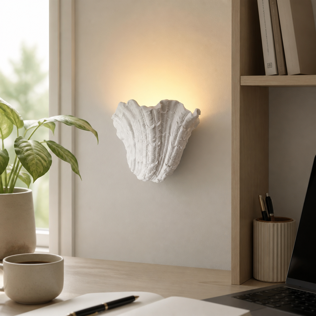 Wabi-Sabi Shell Wall Sconce - Vintage Gypsum LED Wall Light for Bedside & Staircase
