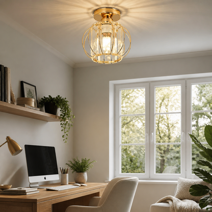 Mini Crystal Flush Mount Ceiling Light - Black or Gold E27 Lamp for Entryway & Hallway