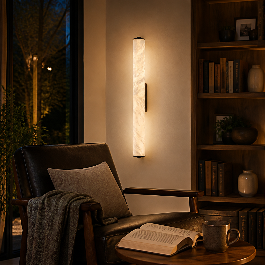 Marble & Copper Wall Lamp - Modern LED Sconce for Hallway, Bedside & Staircase