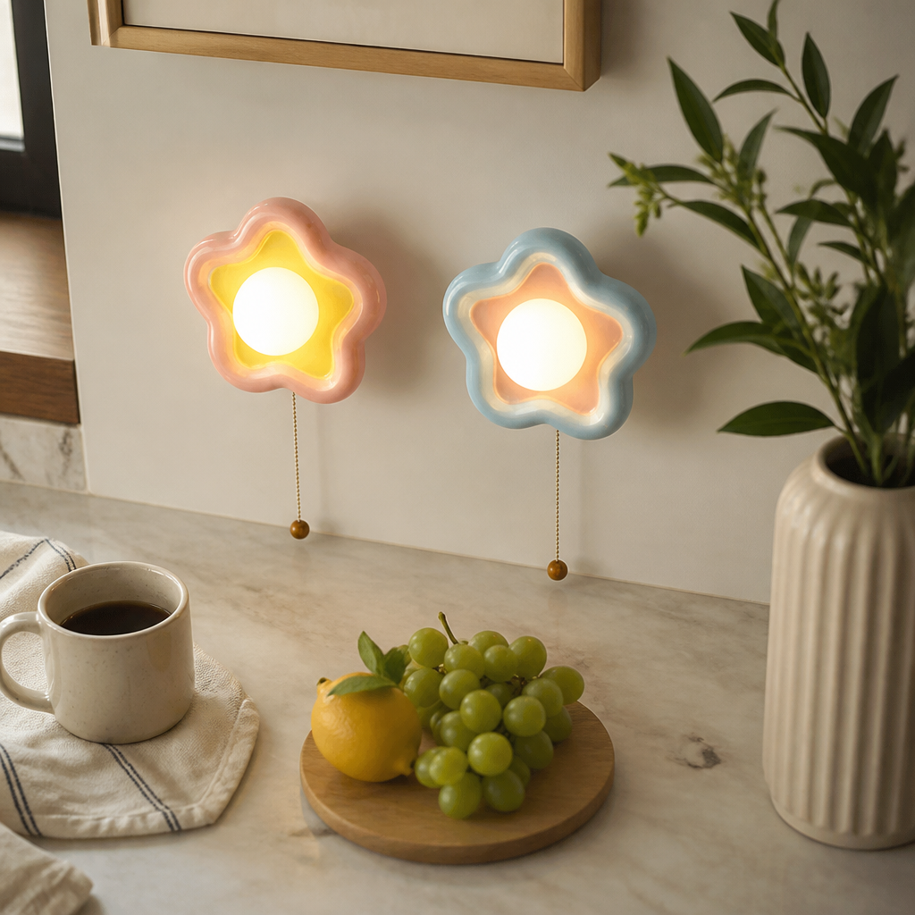 Petal Ceramic Wall Light - Blue or Pink LED Sconce for Hallway, Bedside & Stairway