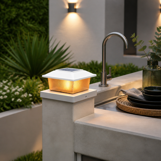 4 Pack Solar Post Cap Lights - IP65 Waterproof Fence Lights with Warm White and Flickering Flame Modes for 4x4 Wood or Vinyl Posts