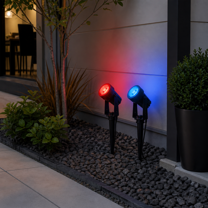 4 Pack Solar Ground Spotlights - Waterproof Stake LED Landscape Lights with Automatic Dusk to Dawn Operation for Gardens, Trees and Pathways