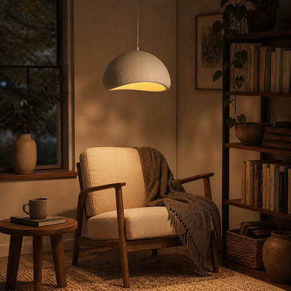 Nordic Wabi-Sabi Chandelier - Stone & Wood Pendant Light for Dining Room & Entryway