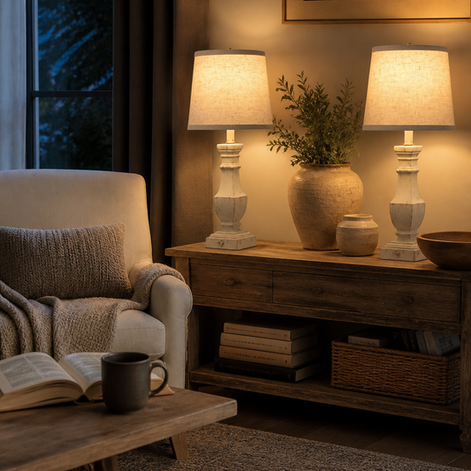Rustic Farmhouse Table Lamps Set of 2 - Dimmable Touch Bedside Lamps with Bulbs Included